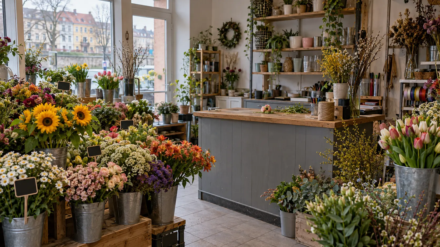 Alltäglicher Blumenladen als Bildmotiv für eine beispielhafte Internetseite